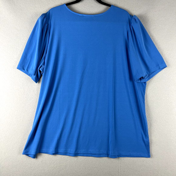 Susan Graver Tunic Top Womens 3X Liquid Knit Blue Puff Shoulder Stretch Casual - Picture 10 of 14